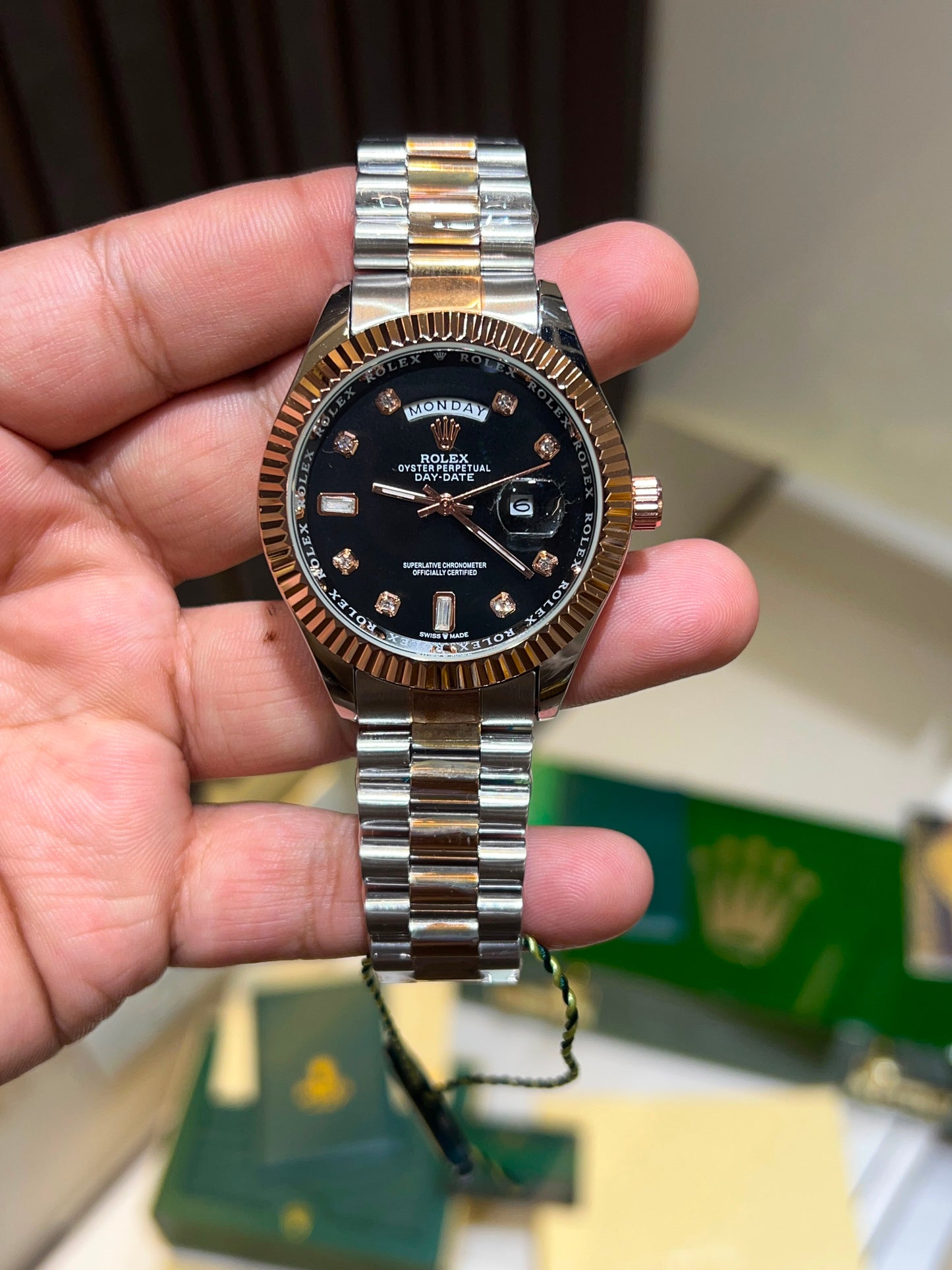 Executive Day-Date Watch – Green Sunburst Dial | Stainless Steel