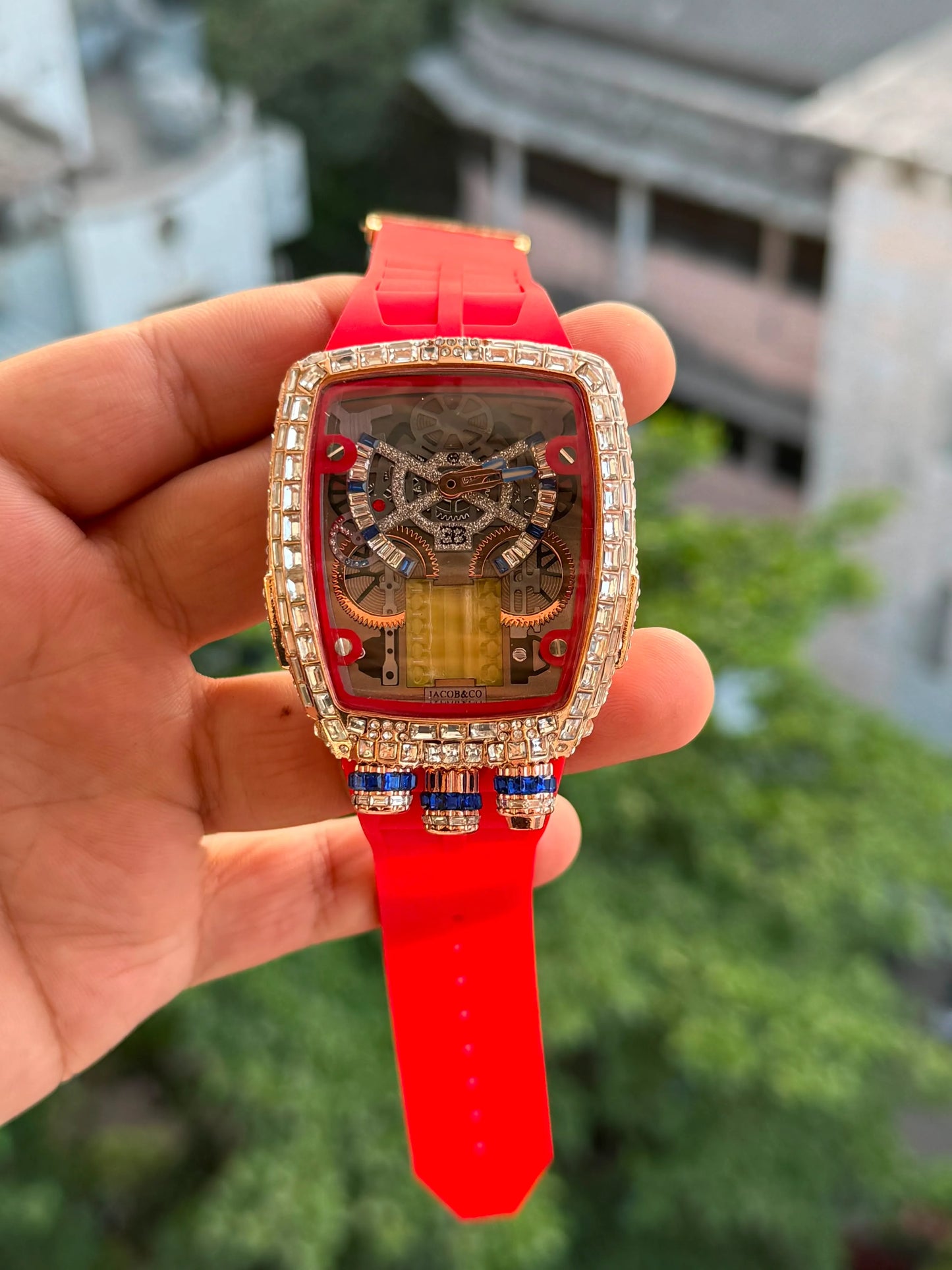 Elite Skeleton Crystal Silicone Strap Watch – Premium Square Dial for Men