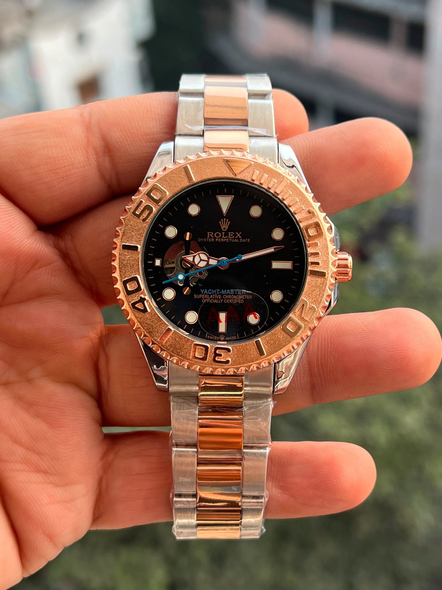 Automatic Mechanical Men's Watch – Two-Tone Stainless Steel with Skeleton Dial