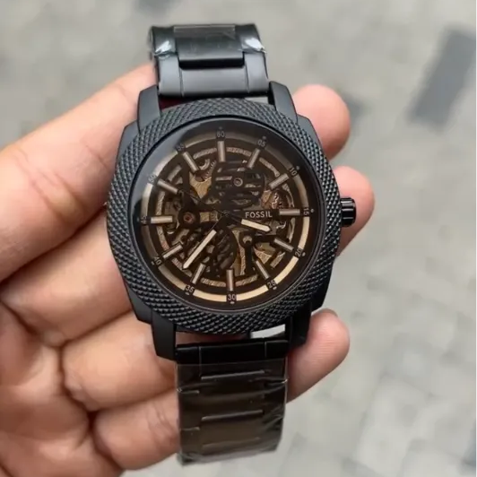 Premium Skeleton Automatic Watch for Men | Black Stainless Steel Mechanical Timepiece