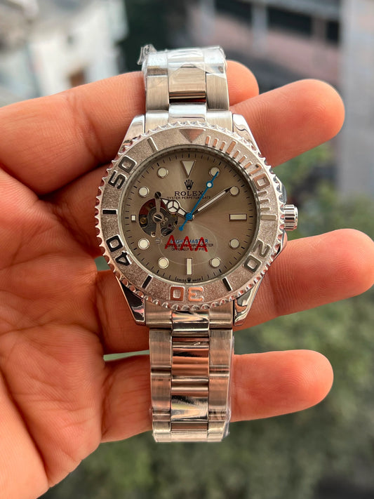 Automatic Mechanical Men's Watch – Two-Tone Stainless Steel with Skeleton Dial