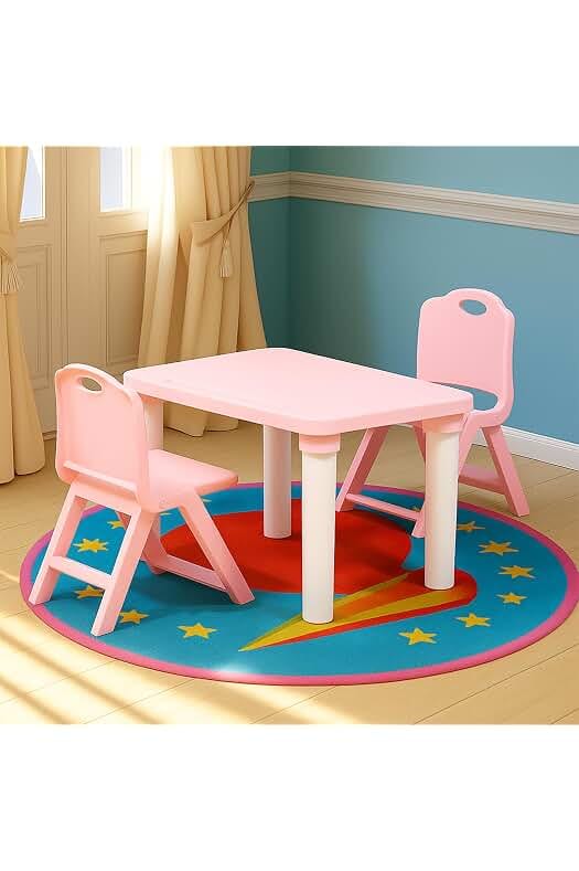 Kids Table & Folding Chair Set ā Rectangle Polypropylene Table with Storage, 3-Level Height Adjustable, Lightweight, Safe & Durable, Pink & Light Blue (For Toddlers & Kids)