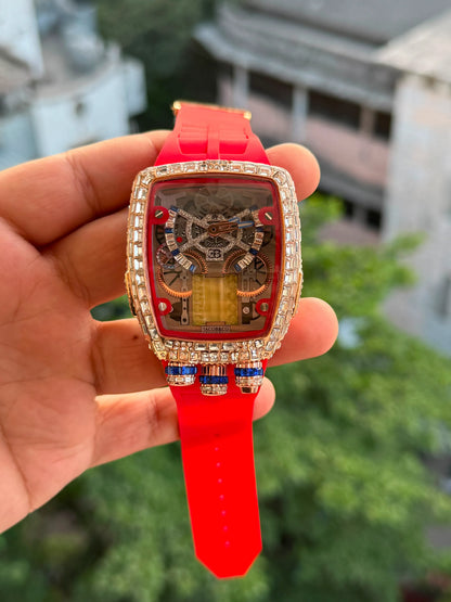 Elite Skeleton Crystal Silicone Strap Watch – Premium Square Dial for Men