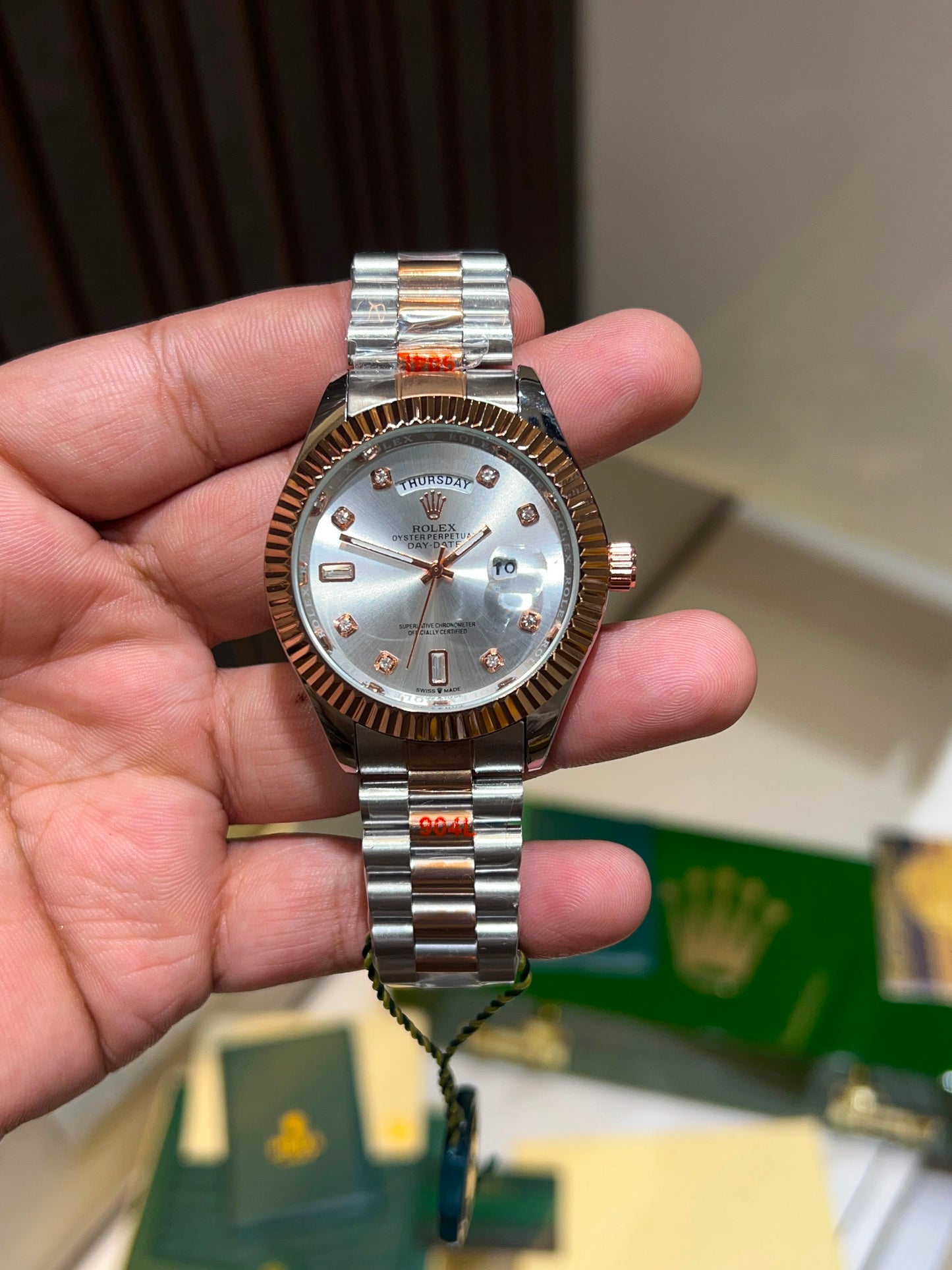 Executive Day-Date Watch – Green Sunburst Dial | Stainless Steel