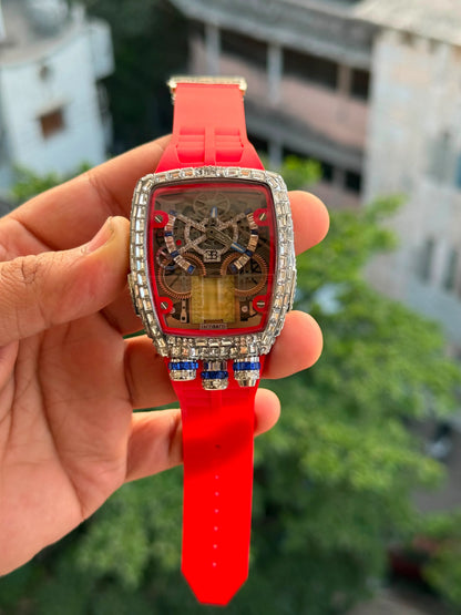 Elite Skeleton Crystal Silicone Strap Watch – Premium Square Dial for Men