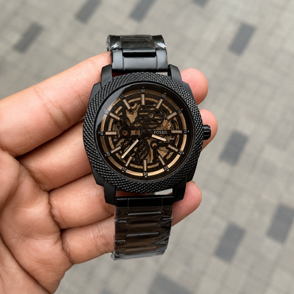 Premium Skeleton Automatic Watch for Men | Black Stainless Steel Mechanical Timepiece