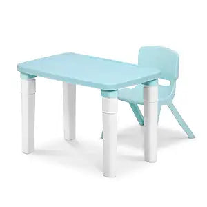 Kids Table & Folding Chair Set – Rectangle Polypropylene Table with Storage, 3-Level Height Adjustable, Lightweight, Safe & Durable, Pink & Light Blue (For Toddlers & Kids)
