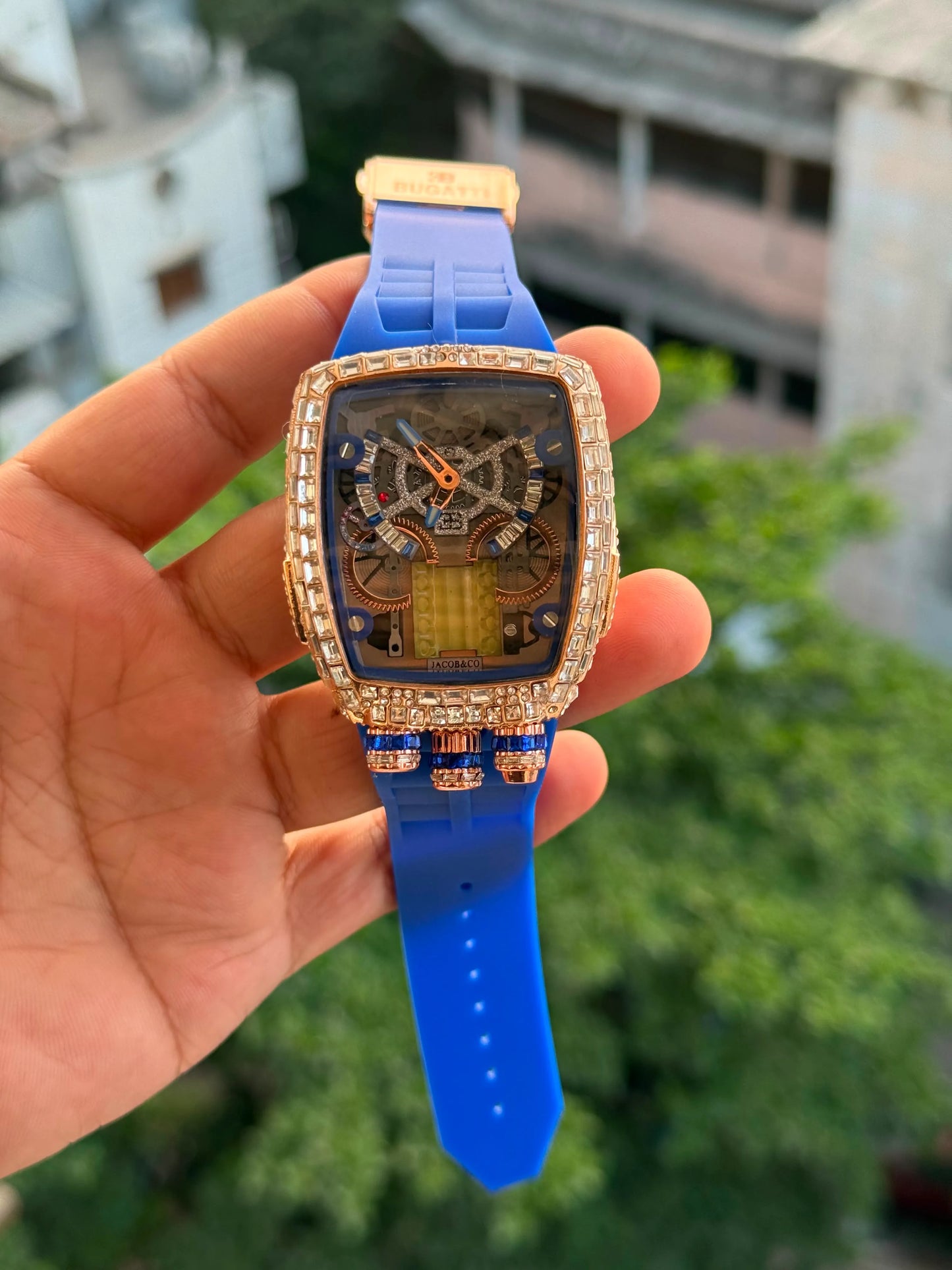 Elite Skeleton Crystal Silicone Strap Watch – Premium Square Dial for Men