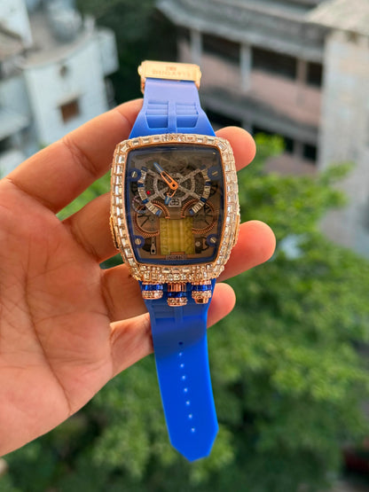 Elite Skeleton Crystal Silicone Strap Watch – Premium Square Dial for Men