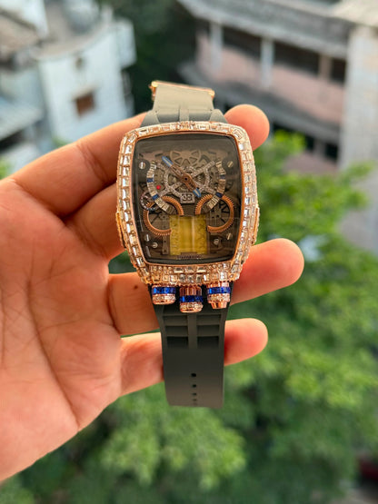Elite Skeleton Crystal Silicone Strap Watch – Premium Square Dial for Men