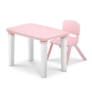 Kids Table & Folding Chair Set – Rectangle Polypropylene Table with Storage, 3-Level Height Adjustable, Lightweight, Safe & Durable, Pink & Light Blue (For Toddlers & Kids)