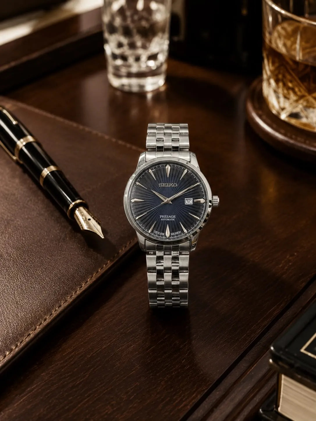 Premium Automatic Stainless Steel Dress Watch for Men – Sunburst Dial with Date Display
