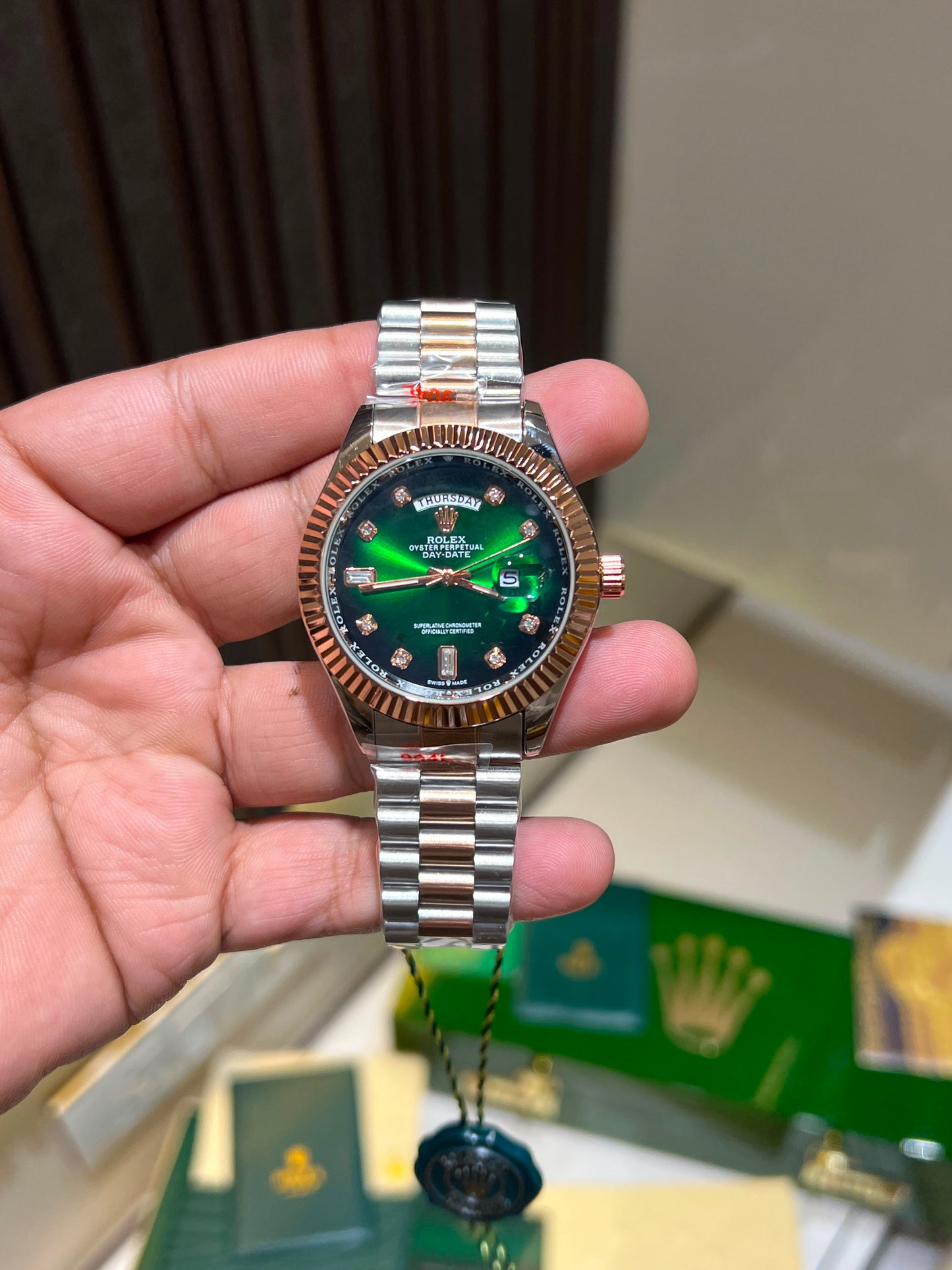 Executive Day-Date Watch – Green Sunburst Dial | Stainless Steel