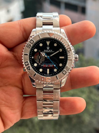 Automatic Mechanical Men's Watch – Two-Tone Stainless Steel with Skeleton Dial
