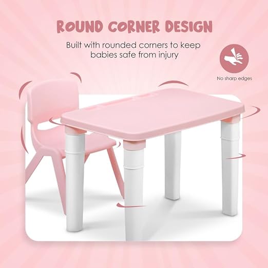 Kids Table & Folding Chair Set – Rectangle Polypropylene Table with Storage, 3-Level Height Adjustable, Lightweight, Safe & Durable, Pink & Light Blue (For Toddlers & Kids)