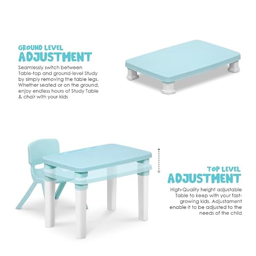 Kids Table & Folding Chair Set – Rectangle Polypropylene Table with Storage, 3-Level Height Adjustable, Lightweight, Safe & Durable, Pink & Light Blue (For Toddlers & Kids)