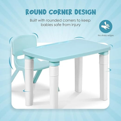 Kids Table & Folding Chair Set – Rectangle Polypropylene Table with Storage, 3-Level Height Adjustable, Lightweight, Safe & Durable, Pink & Light Blue (For Toddlers & Kids)