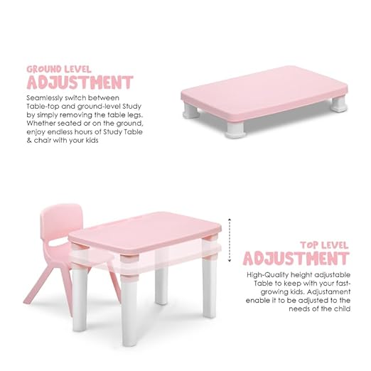 Kids Table & Folding Chair Set – Rectangle Polypropylene Table with Storage, 3-Level Height Adjustable, Lightweight, Safe & Durable, Pink & Light Blue (For Toddlers & Kids)