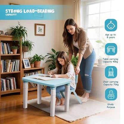 Kids Table & Folding Chair Set – Rectangle Polypropylene Table with Storage, 3-Level Height Adjustable, Lightweight, Safe & Durable, Pink & Light Blue (For Toddlers & Kids)