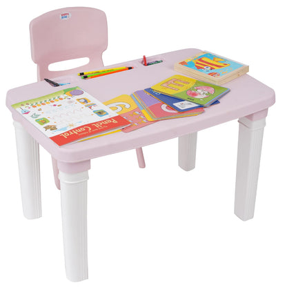 Kids Table & Folding Chair Set – Rectangle Polypropylene Table with Storage, 3-Level Height Adjustable, Lightweight, Safe & Durable, Pink & Light Blue (For Toddlers & Kids)