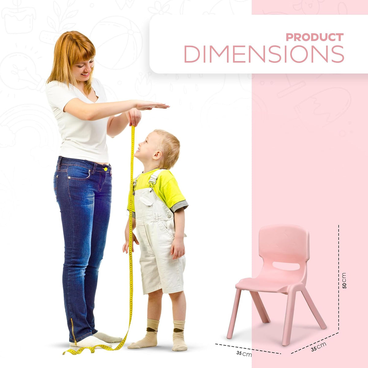 Kids Plastic Chair – Durable & Lightweight, 9.3" Seat Height, Indoor & Outdoor Use, Comfortable & Ergonomic for Boys & Girls 2+ Years, Pink