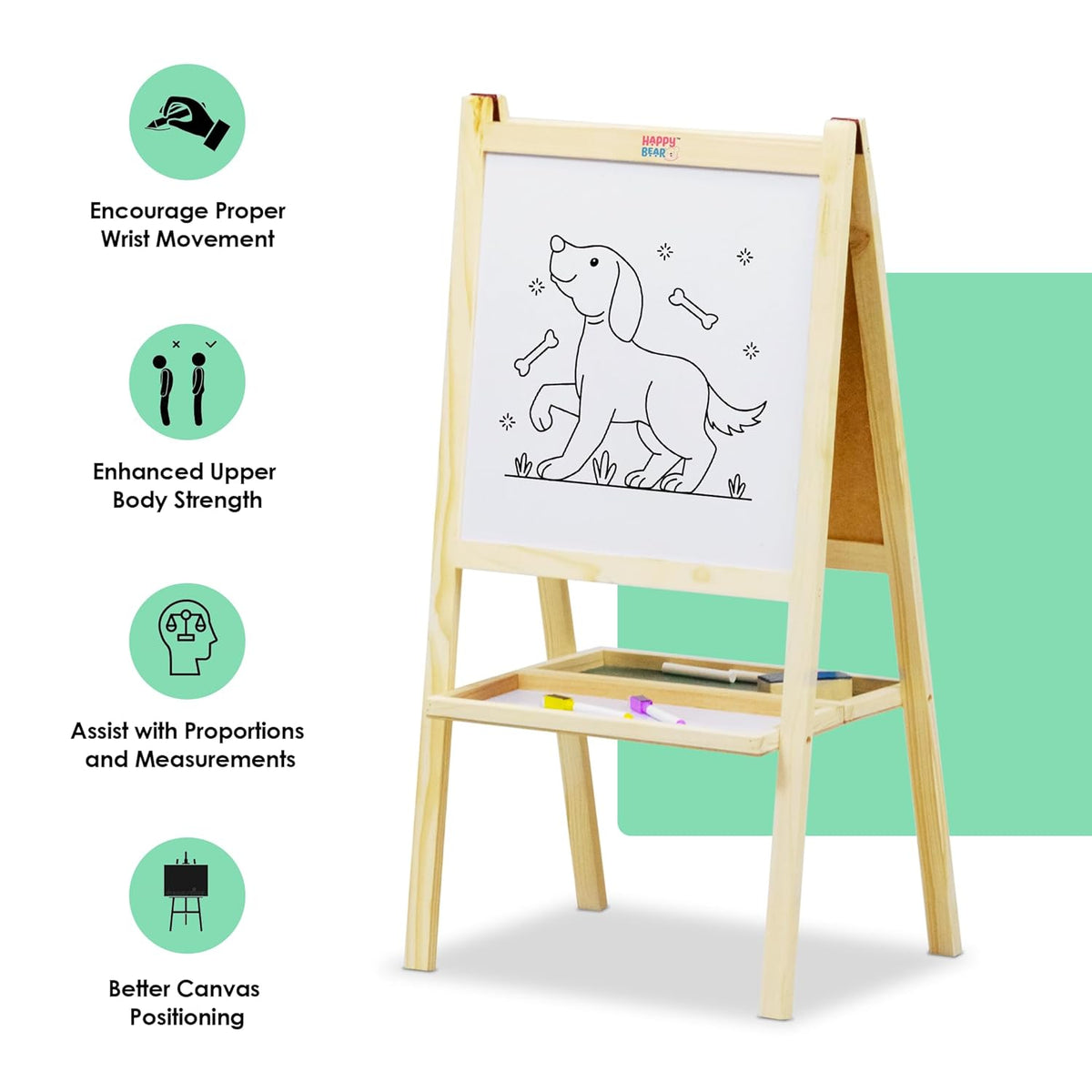 2-in-1 Wooden Kids Easel Board – Double-Sided Whiteboard & Chalkboard with Marker, Duster & Chalk | Standing Educational Board for Toddlers (H40 × L79 cm)