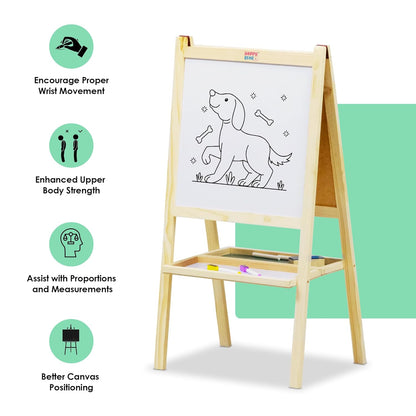 2-in-1 Wooden Kids Easel Board – Double-Sided Whiteboard & Chalkboard with Marker, Duster & Chalk | Standing Educational Board for Toddlers (H40 × L79 cm)