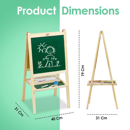 2-in-1 Wooden Kids Easel Board – Double-Sided Whiteboard & Chalkboard with Marker, Duster & Chalk | Standing Educational Board for Toddlers (H40 × L79 cm)