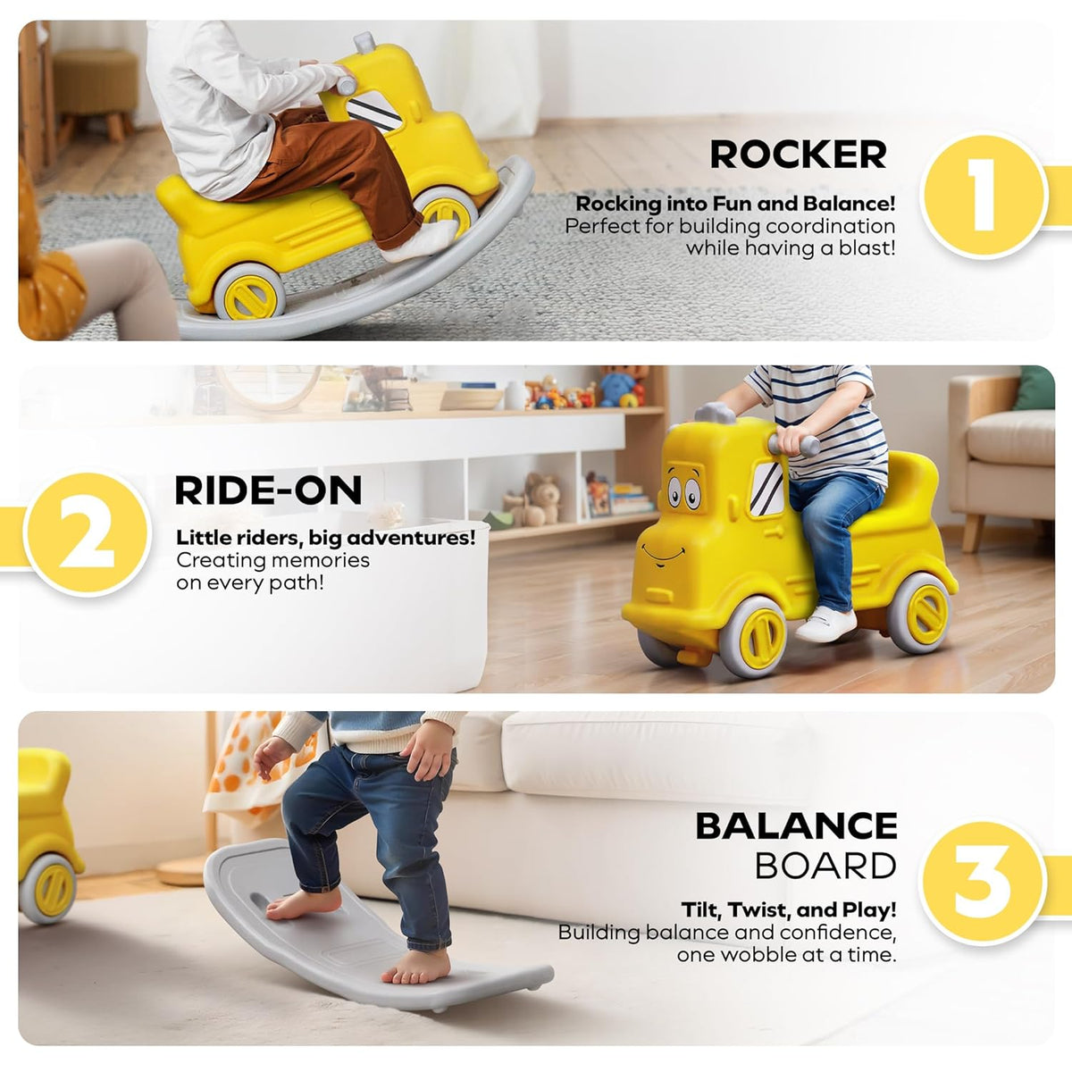 3-in-1 Rock & Roll Ride-On – Push Car, Rocking Horse & Balance Board for Toddlers (12 Months – 5 Years)