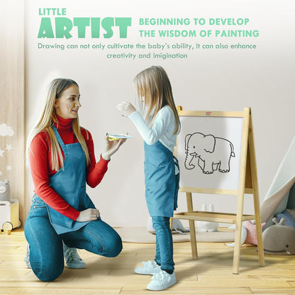 2-in-1 Wooden Kids Easel Board – Double-Sided Whiteboard & Chalkboard with Marker, Duster & Chalk | Standing Educational Board for Toddlers (H40 × L79 cm)