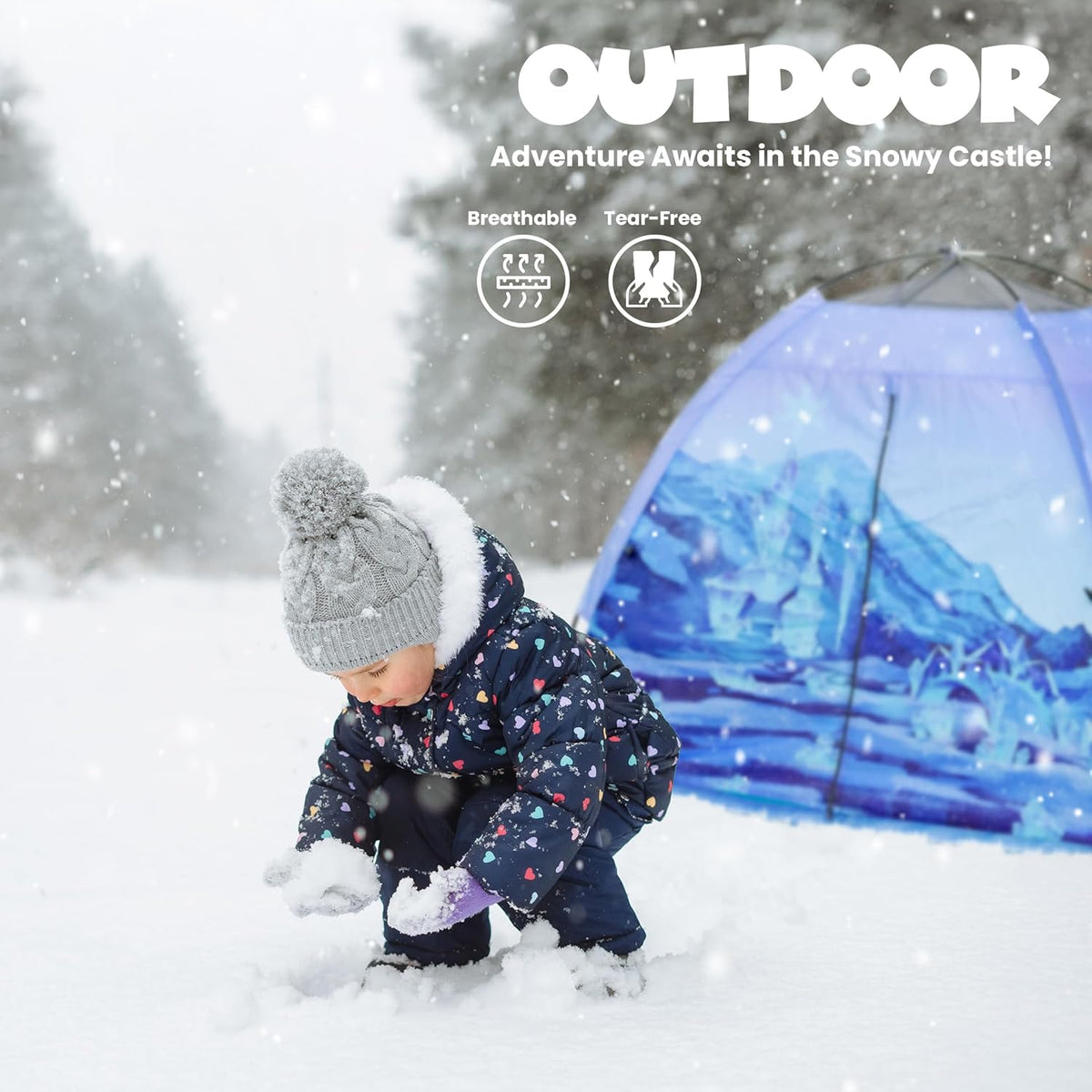 Kids Foldable Play Tent – Indoor & Outdoor Playhouse, Snow Theme, Water-Repellent, Easy Assembly, Portable Storage (2–6 Years)