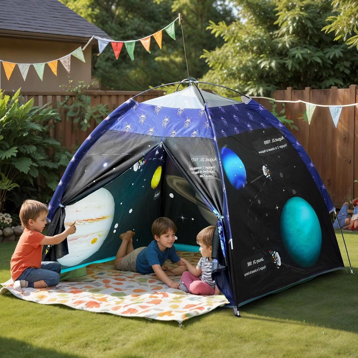 Kids Foldable Play Tent – Indoor & Outdoor Playhouse, Planet Theme, Water-Repellent, Easy Assembly, Portable Storage (2+ Years)