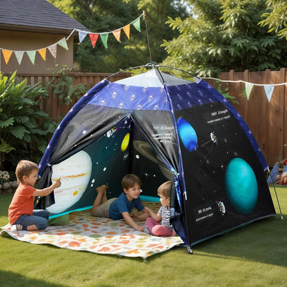 Kids Foldable Play Tent – Indoor & Outdoor Playhouse, Planet Theme, Water-Repellent, Easy Assembly, Portable Storage (2+ Years)