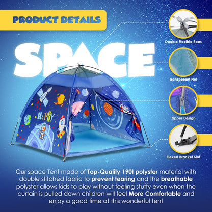 Kids Foldable Space-Themed Play Tent – Indoor & Outdoor Playhouse, Water-Repellent, Lightweight, 2-Person (2+ Years)