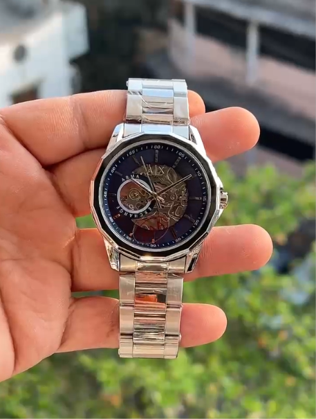 Premium Skeleton Analog Watch for Men | Stainless Steel Strap | Luxury Automatic-Style Design