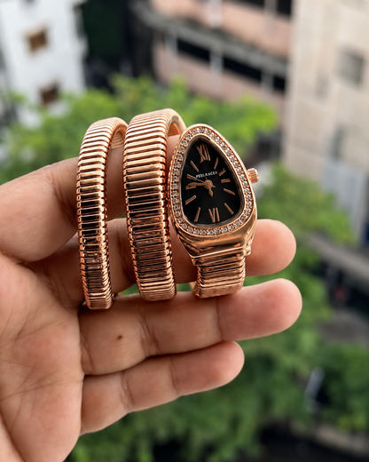 Luxury Rose Gold Serpentine Watch Bracelet | Elegant Women's Timepiece