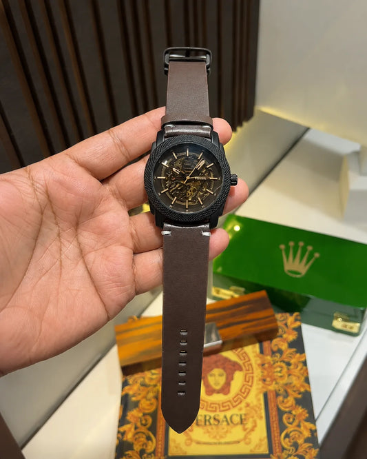 Luxury Skeleton Automatic Watch for Men | Premium Brown Leather Strap | Free Shipping