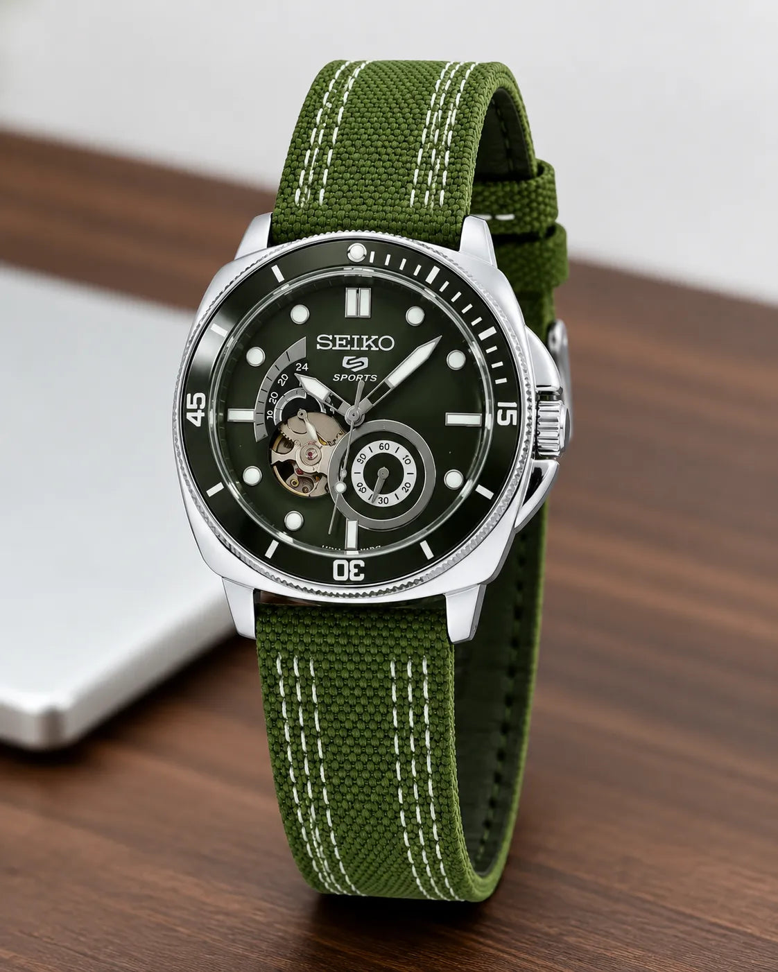Premium Green Automatic Skeleton Dial Canvas Strap Men's Watch
