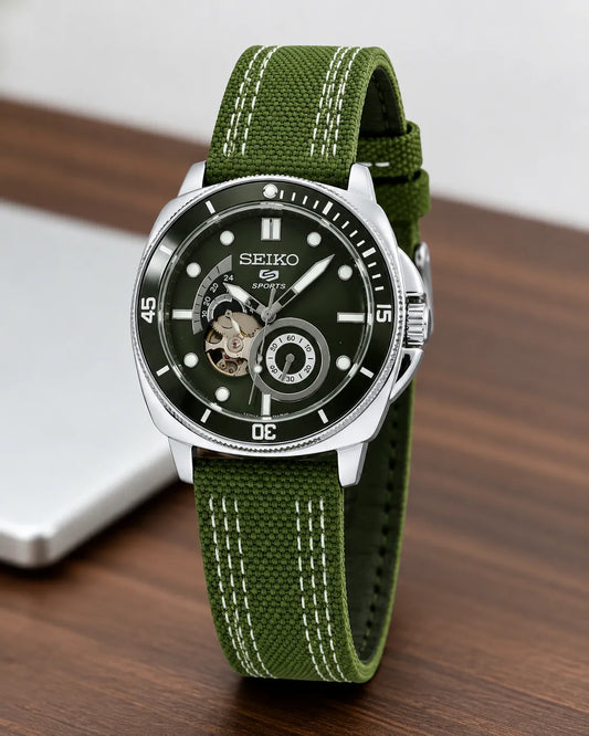 Premium Green Automatic Skeleton Dial Canvas Strap Men's Watch