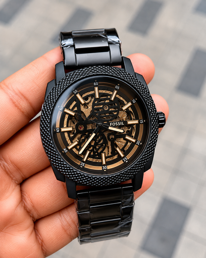 Premium Skeleton Automatic Watch for Men | Black Stainless Steel Mechanical Timepiece