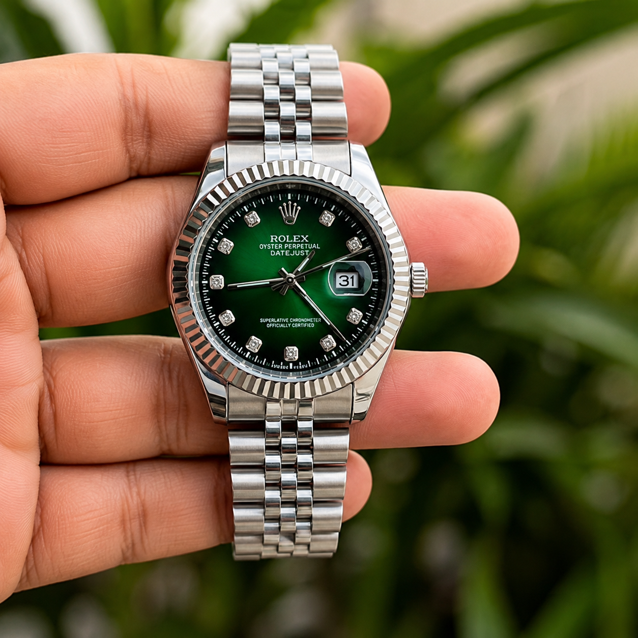 Watch with Black & Green Dial | Premium Stainless Steel Bracelet