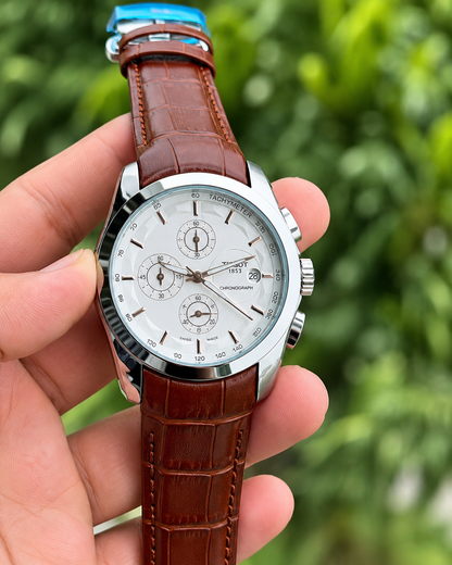 Classic Chronograph Watch | Premium Brown Leather Strap