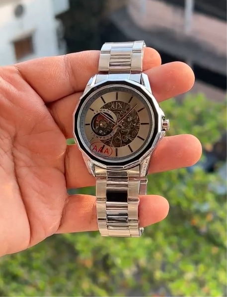 Premium Skeleton Analog Watch for Men | Stainless Steel Strap | Luxury Automatic-Style Design