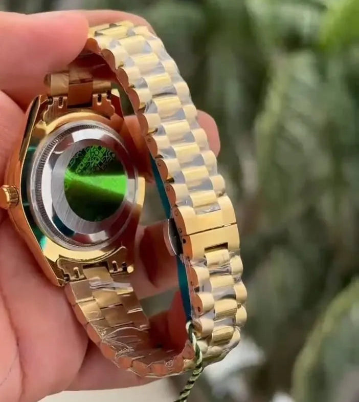 Luxury Gold Automatic Watch for Men | Premium Green Dial & Stainless Steel Bracelet