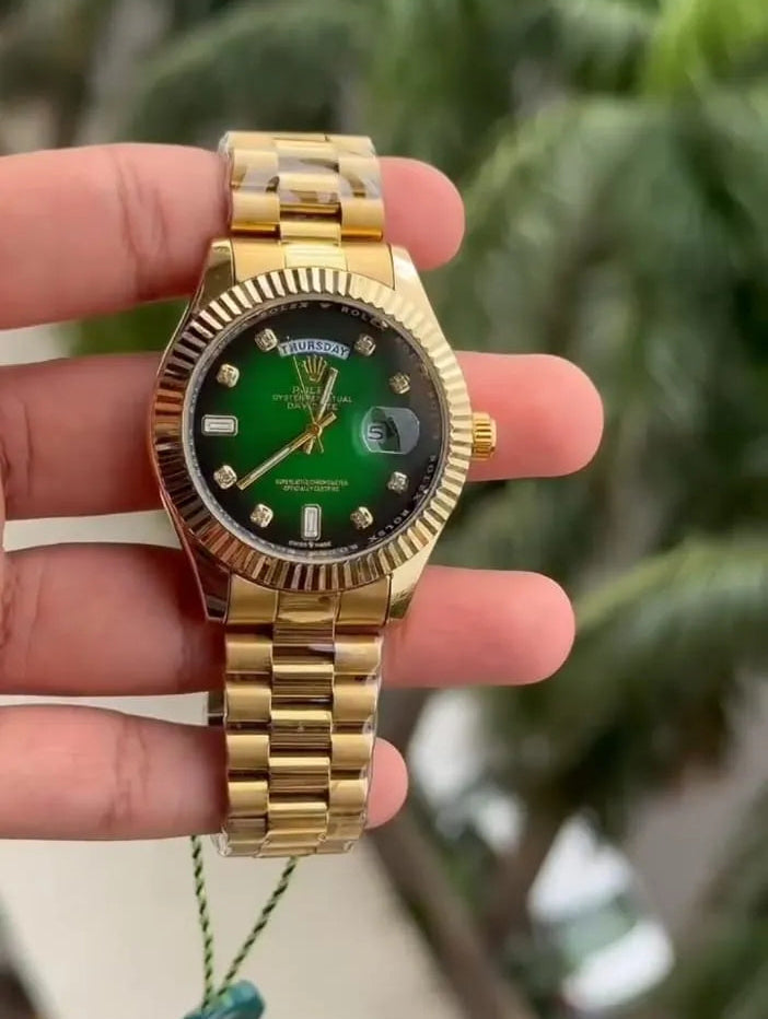 Luxury Gold Automatic Watch for Men | Premium Green Dial & Stainless Steel Bracelet
