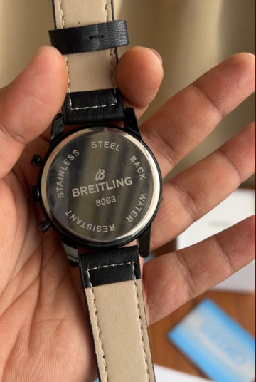 Men’s all Working Chronograph Watch – Black Dial with Premium Leather Strap