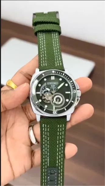 Premium Green Automatic Skeleton Dial Canvas Strap Men's Watch