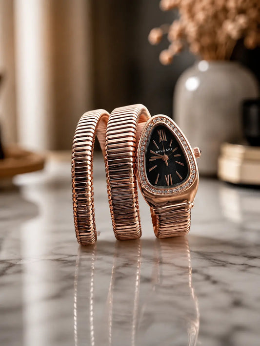 Luxury Rose Gold Serpentine Watch Bracelet | Elegant Women's Timepiece