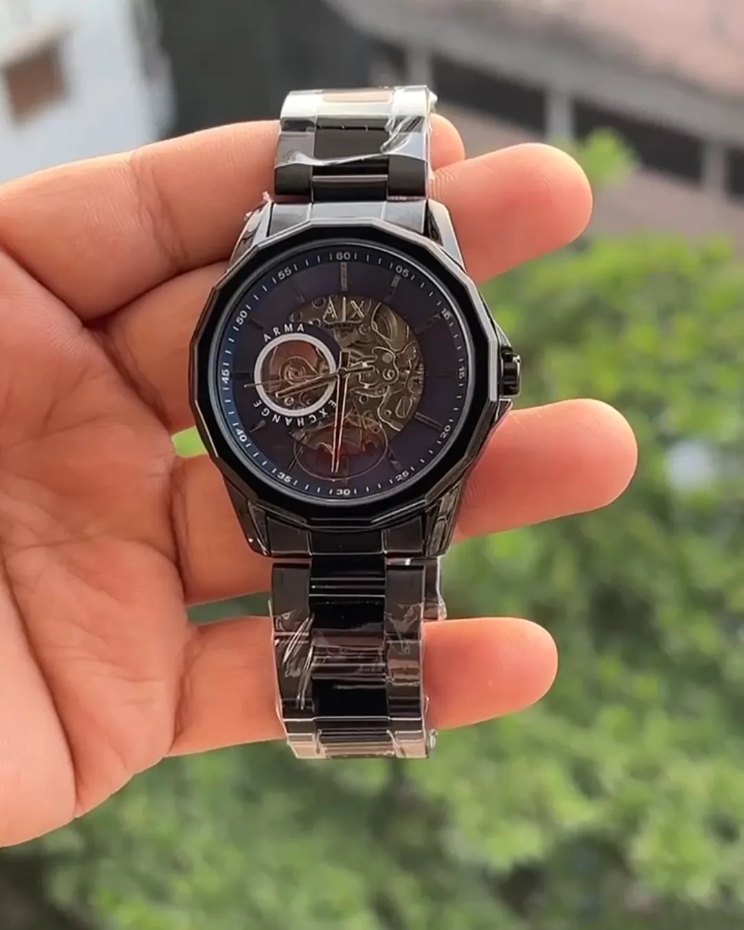 Premium Skeleton Dial Watch | Black Stainless Steel Edition