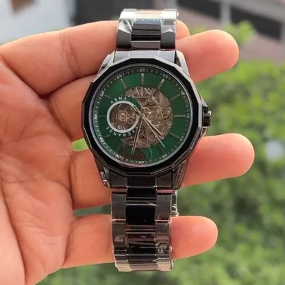 Premium Skeleton Dial Watch | Black Stainless Steel Edition